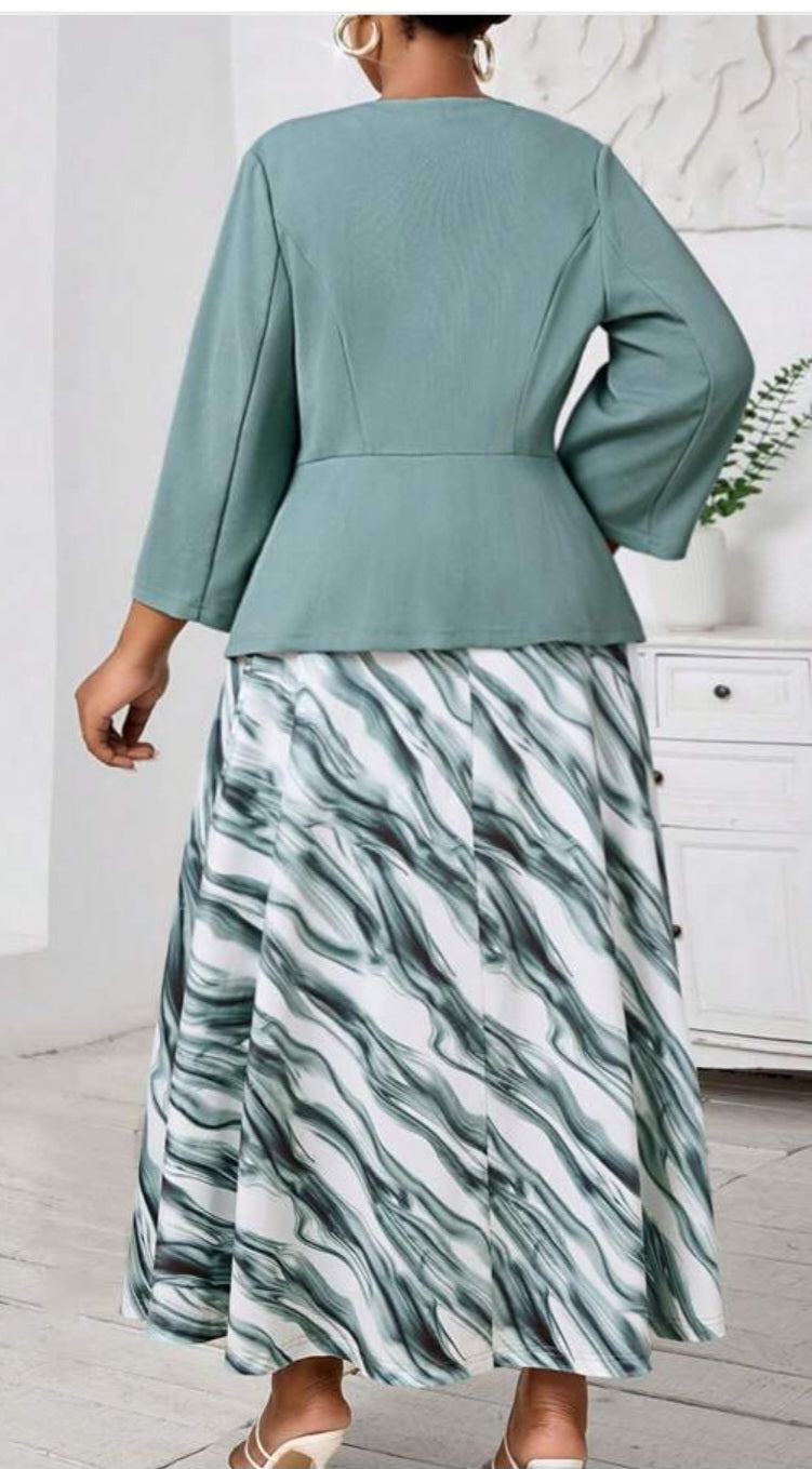 11350 sage green and light cream 2 piece