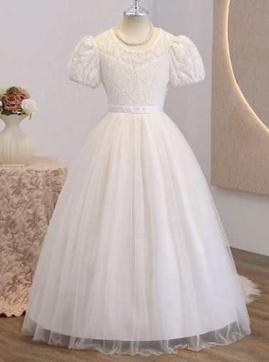 G20315 Off white lace bodice. Ankle length tulle skirt.