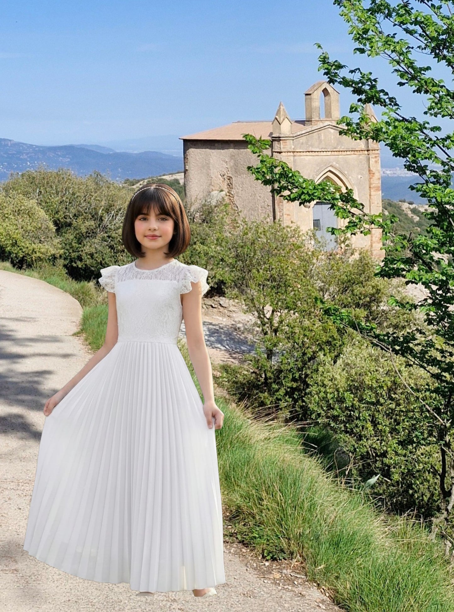 G20340 Off white chiffon communion or party dress.