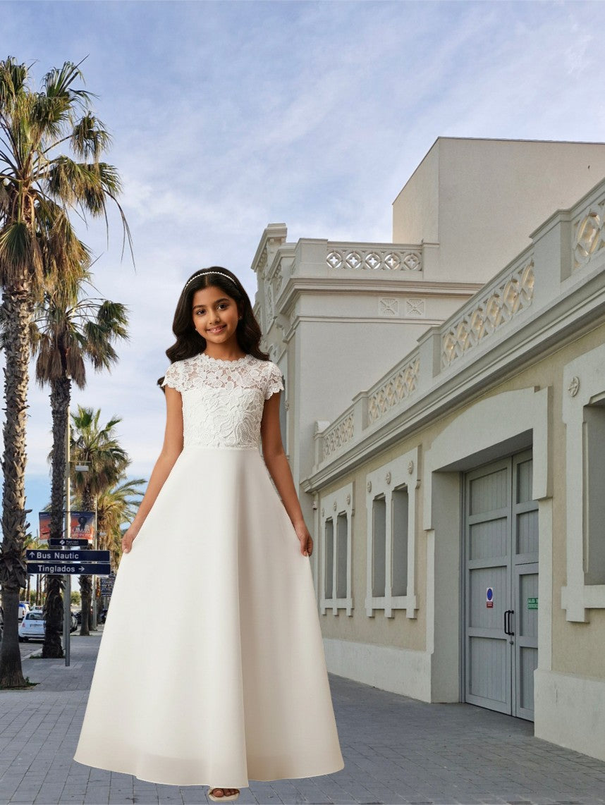G20341 Off white chiffon communion or party dress.