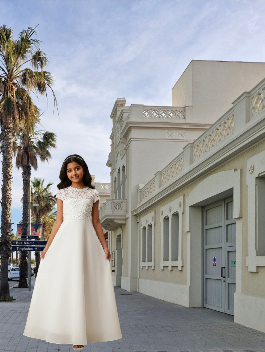 G20341 Off white chiffon communion or party dress.