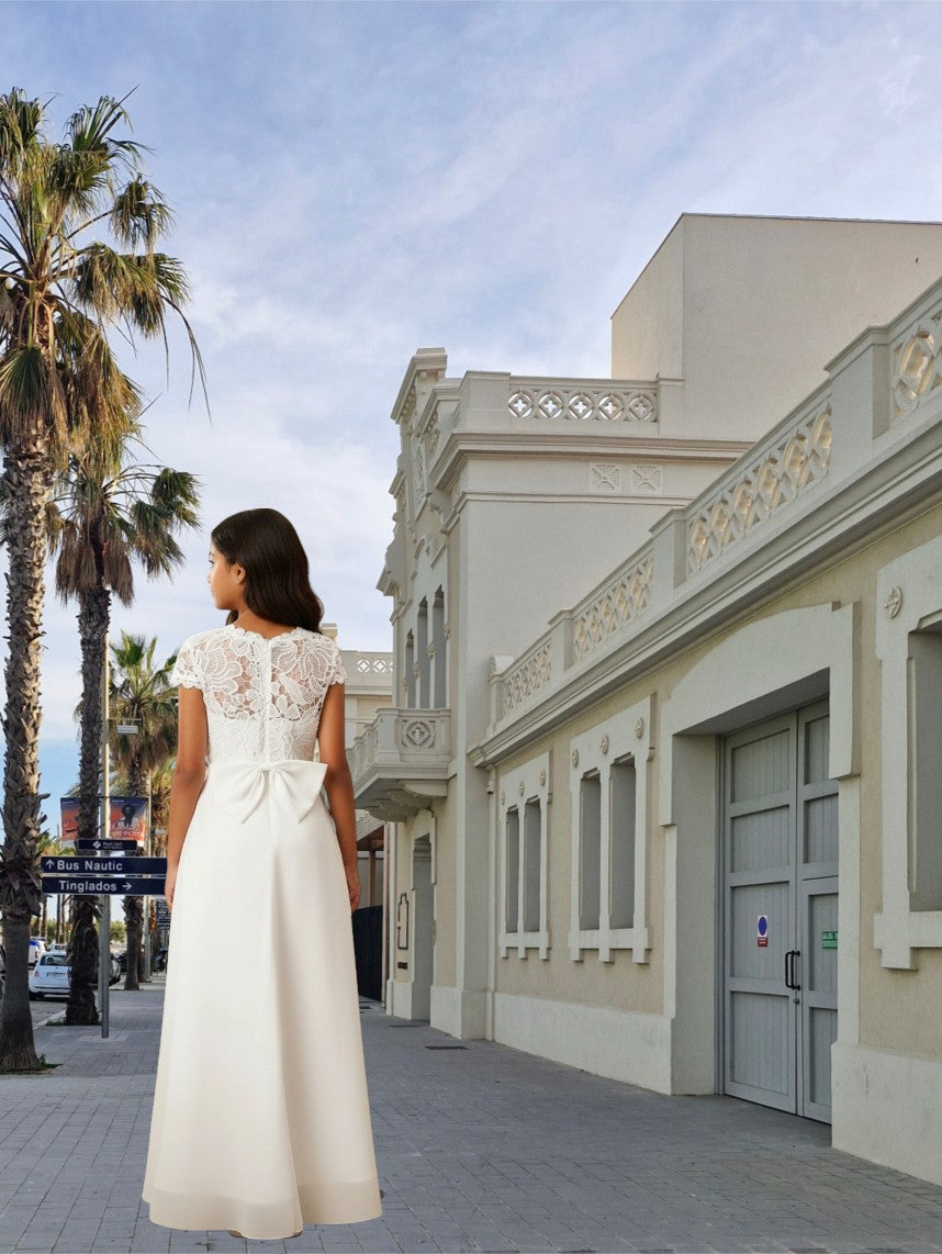 G20341 Off white chiffon communion or party dress.