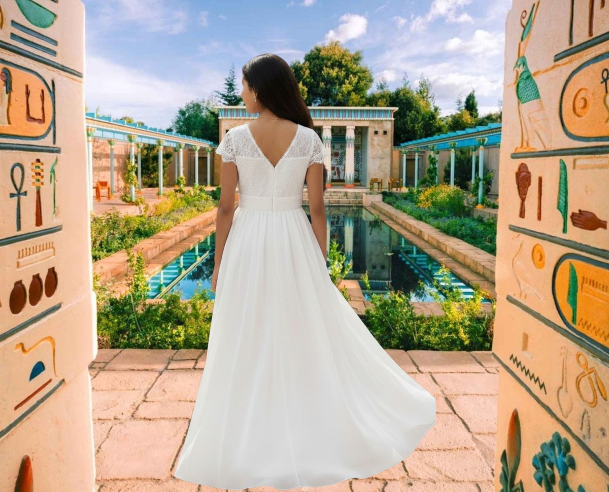 G20342 Off white chiffon communion or party dress.