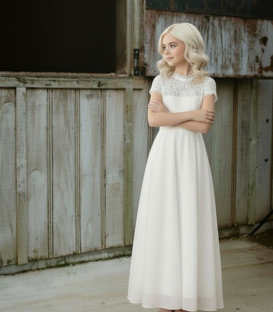 G20344 lace bodice and chiffon skirt