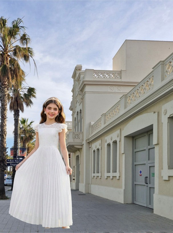 G20340 Off white chiffon communion or party dress.