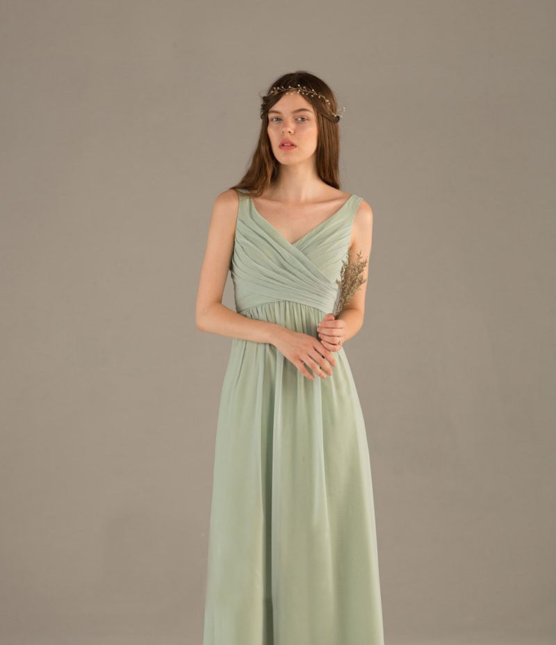 11194 Sage green, chiffon, v neck. – Bridal & Ball New Zealand