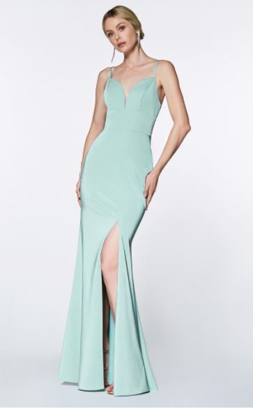 10250 Sea foam. Fit and flare gown. Split and deep sweetheart. Size 8