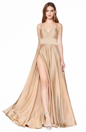 10512 Chamapagne.  A-line  satin gown. Size 8