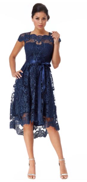 GODDESS designer cocktail gown 10658 navy lace size 10.