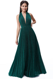 10698. GODDESS designer gown. Emerald green lurex.