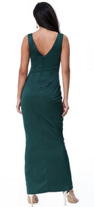 Designer gown 10715 emerald plunging V with  waterfall skirt detail. Size 12
