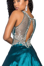 10771 Beautiful teal taffeta full length gown with beaded bodice. size 8