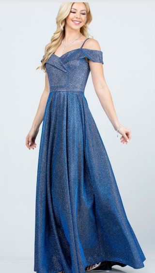 10790 Blue and silver A-line off shoulder glitter dress. Modern princess. Size 10