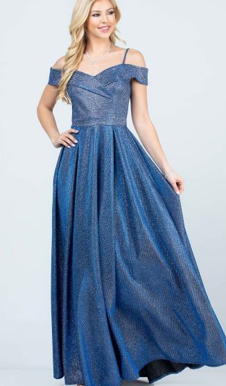 10790 Blue and silver A-line off shoulder glitter dress. Modern princess. Size 10