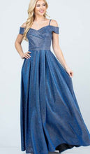 10790 Blue and silver A-line off shoulder glitter dress. Modern princess. Size 10