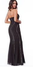 10811  Designer mermaid gown with pluging V. Black and gold. Size 12.