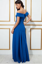 10880 Royal blue. Off shoulder, semi fitting with split. Size 12
