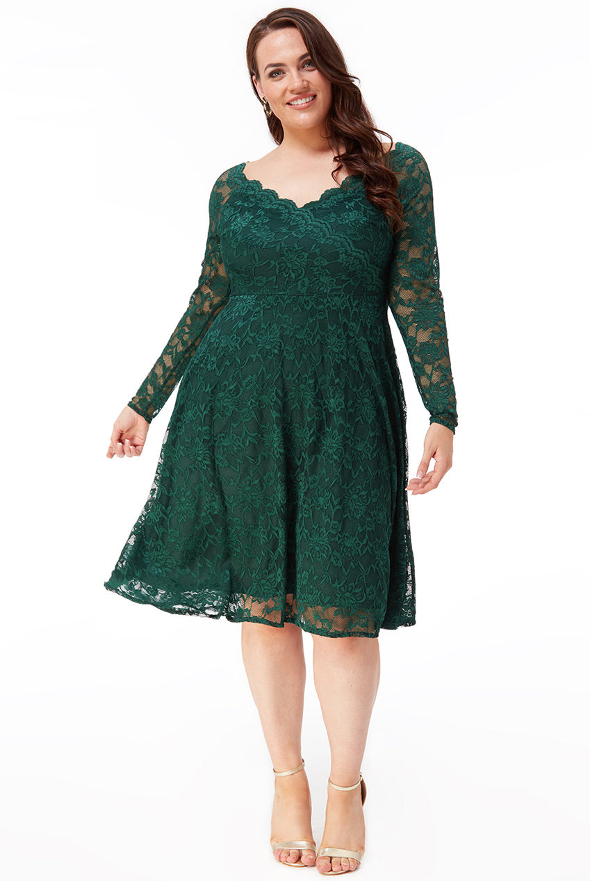 10885 Emerald lace . Long sleeve midi dress. Size 24
