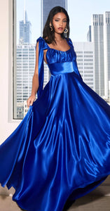 10899R Royal. A-line. Soft satin. Rouched bodice. Size  8 and 12.