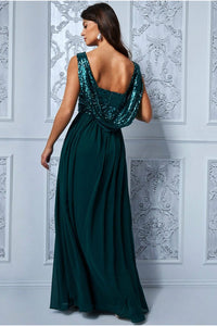 10900 Emerald sequin and chiffon cowl back. Size 8.