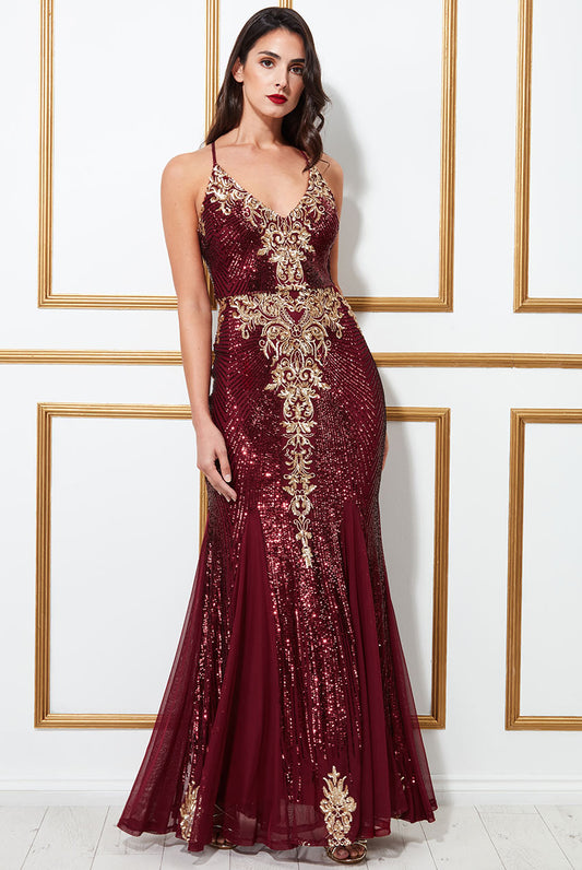 10905 Burgundy sequin spagetti strap.