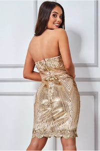 10948 Sweetheart, strapless champagne sequin mini dress. Size 14.