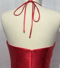 11055 red satin corset fitted gown. Size 12