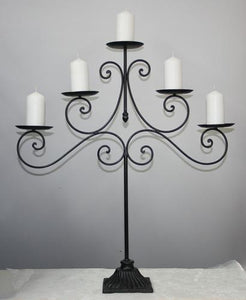 BBBM5C  Black metal. 5 candle holder. (65cm high). 2 available. $15.65.