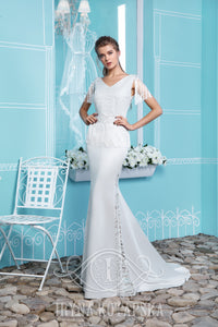 70030 Size 10 bohemian gown by Iryna Kotapska, ivory satin mermaid