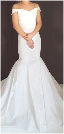 70095 Stretch tafetta off shoulder wedding dress.