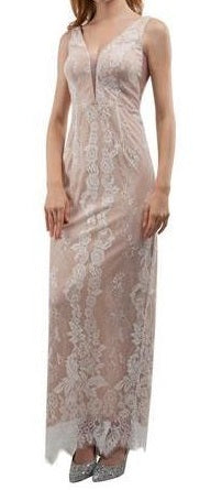 70624   V neck fit and flare lace ivory on nude.