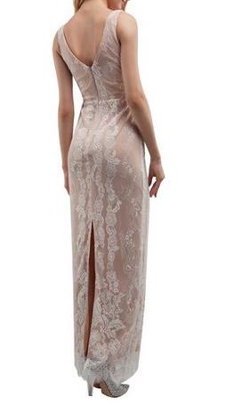 70624   V neck fit and flare lace ivory on nude.