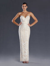 70721 Size 16. Modern strapless, ivory on nude, sheath style lace gown