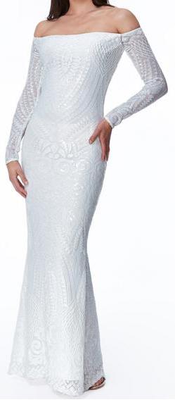 70730 Size  14  modern wedding dress with long sleeves.
