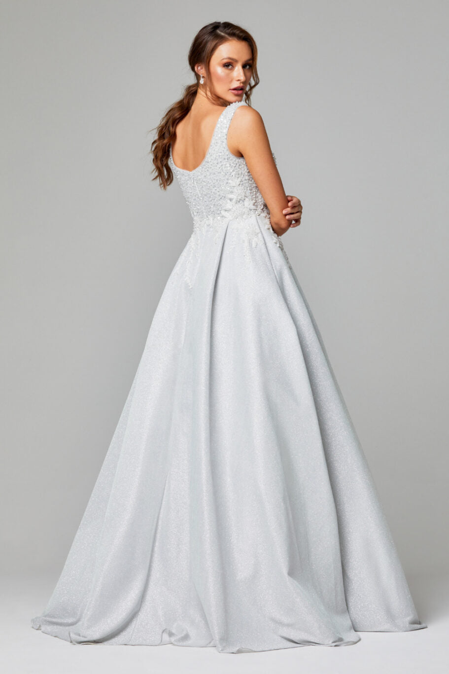71190 -  Stunning. A-line, textured satin sparkle gown.