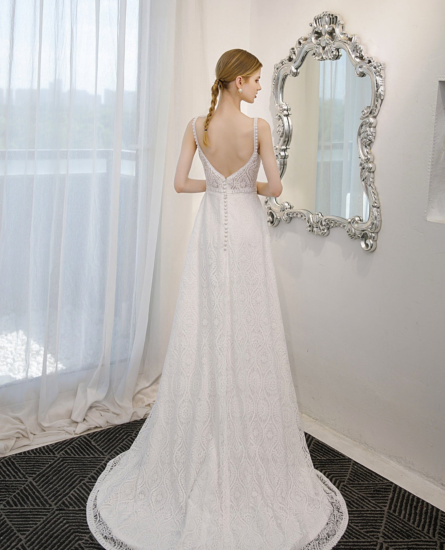 71224 Lace Sheath with Spaghetti straps and low V back.