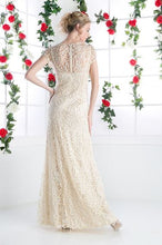 71310 - round neck small capped sleeve textured lace fit and flare. Size 22.
