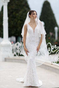 71490  /Eliana/ TW108 A beautiful V neck fit and flare with embroidery leaf sequin  $995