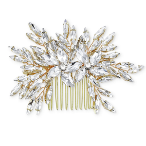 #7205 Bridal hair comb. Lightweight with clear glass crystals on a gold plated comb