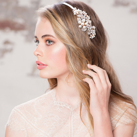 7320 Vintage rose gold, crystal and pearl headband by Athena.