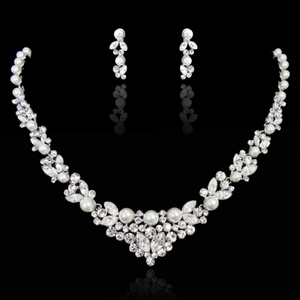 #7321  Crystal chic bridal necklace set with a glamorous combination of ivory pearls and swarovski crystals By SASSB.