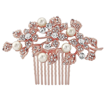 7340 Pearl and crystal rose gold hair comb.