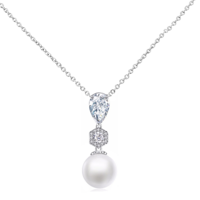 #7348  CUBIC ZIRCONIA EXQUISITE PEARL DROP NECKLACE By SASSB