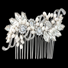 7400 Vintage inspired crystal & pearl bridal hair comb.