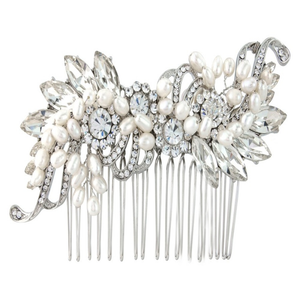 7400 Vintage inspired crystal & pearl bridal hair comb.