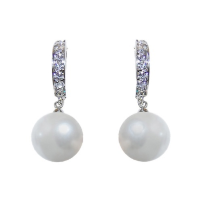 7405  Classic pearl earrings with high quality cz crystal.