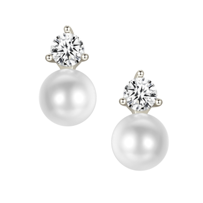 7410 Classic pearl stud earrings with cubic zirconia crystals and simulated light ivory pearls