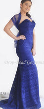 9625 Royal blue strapless, lace, full length evening gown Size 6.
