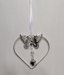 BBHR4 Silver butterfly heart good luck bridal charm