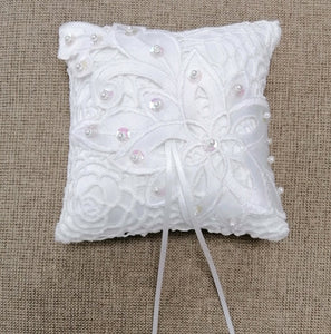 BBRP2  Lace and satin bridal Wedding Ring Pillow with applique detail